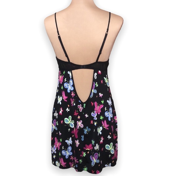 Betsey Johnson Intimates Slip Dress Chemise Butterfly Print Black Y2K Size M - Picture 2 of 16
